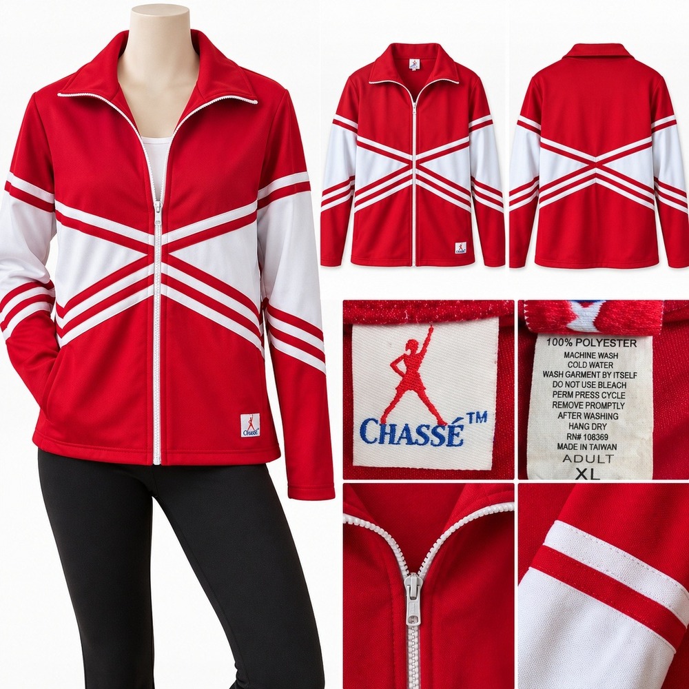 Vintage Chassé Adult XL Red Cheerleading Warmup Jacket Y2K Varsity Full Zip